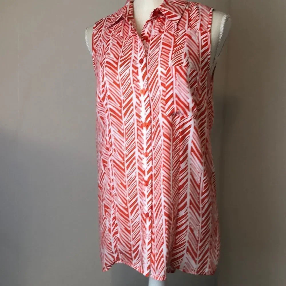 New Directions Orange & White Tank Blouse Size Medium